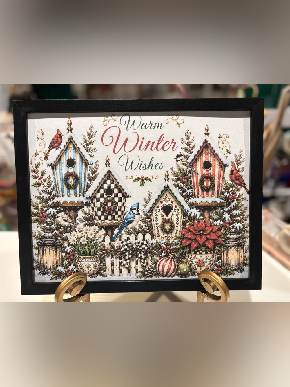 Iconic Checkered Warm Winter Wishes Framed Holiday Framed 8x10 Wall Art